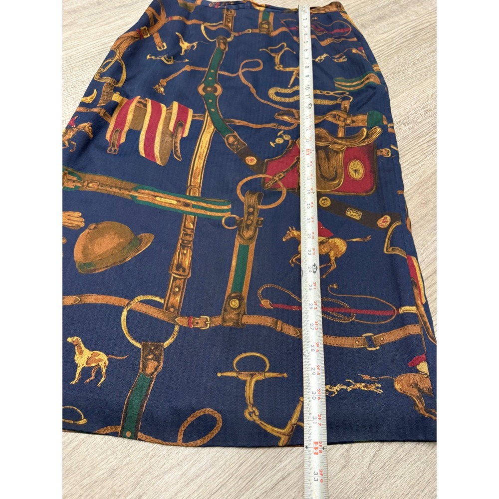 Pendleton Petite Equestrian Print Midi Skirt Navy Blue Horse Saddle Rayon Sz 12 - Picture 6 of 12